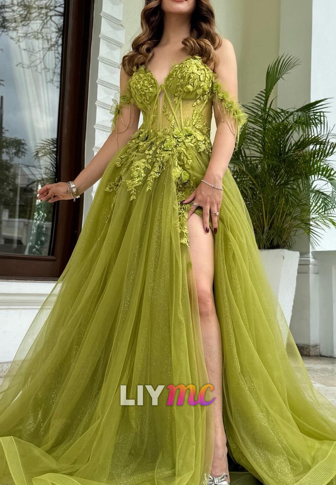 Sweetheart Sleeveless Floral Appliques Prom Dress A-Line Party Dress
