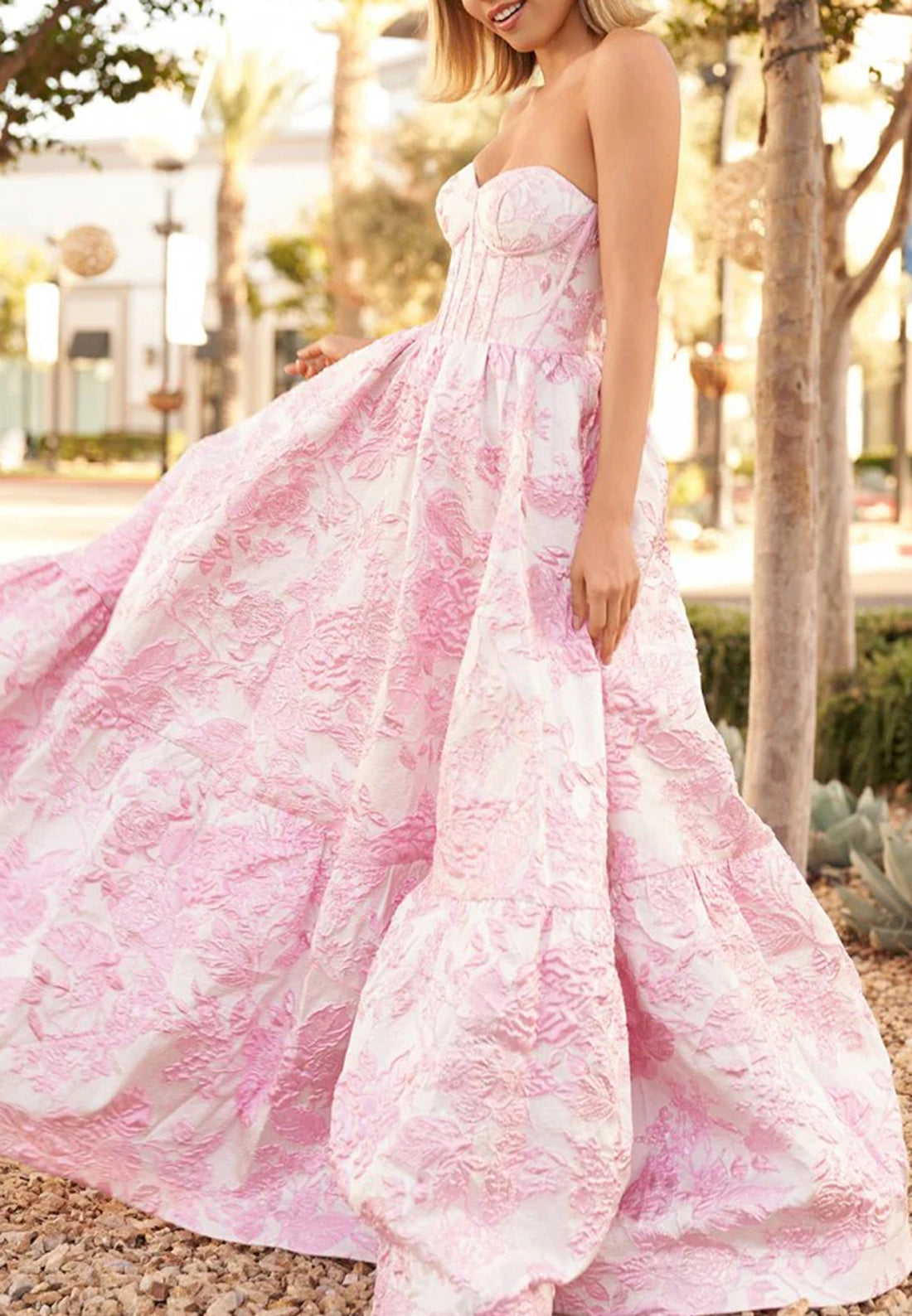 Sweetheart Sleeveless Floral Pleated A-Line Prom Dress