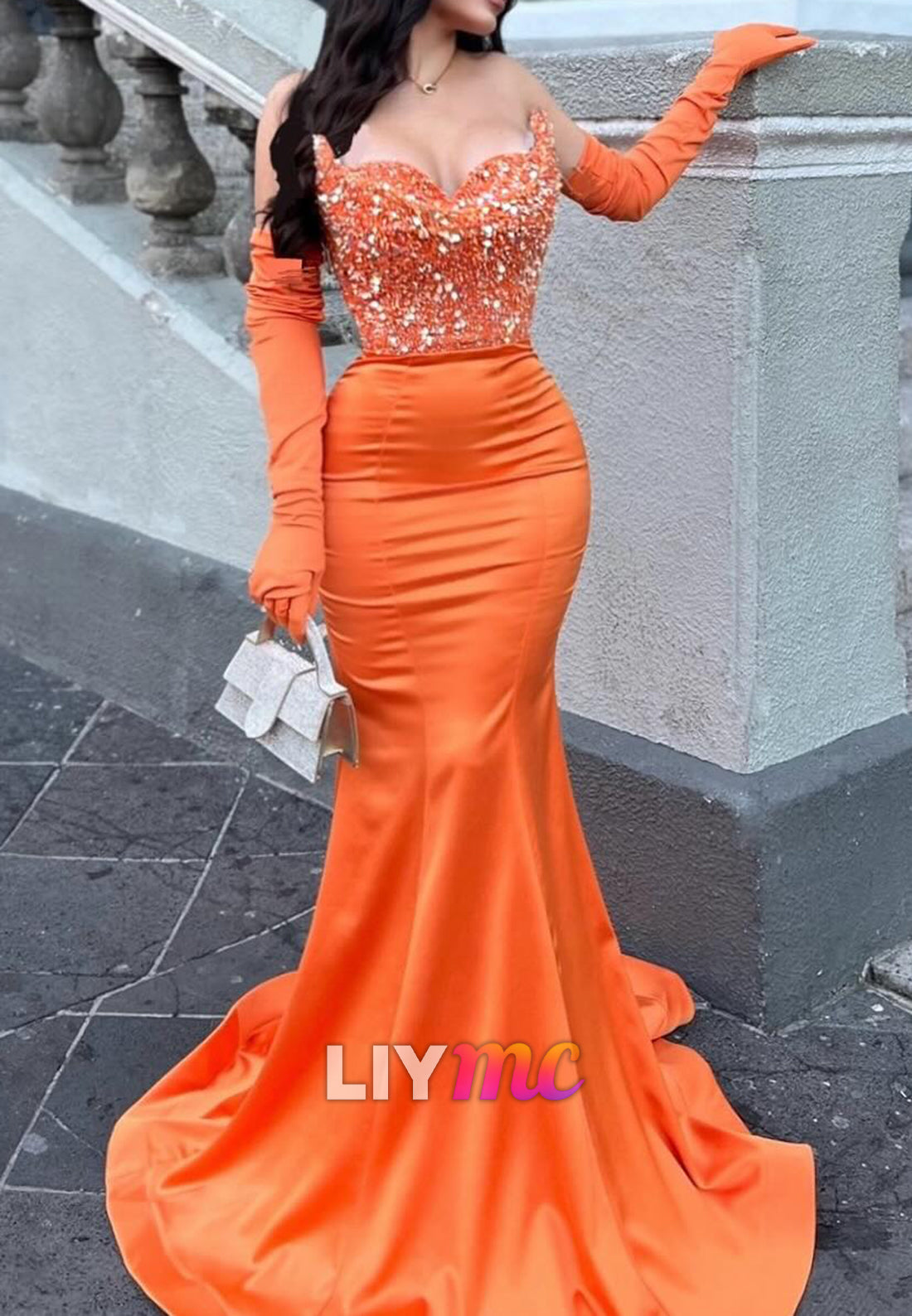 Sweetheart Strapless Sequins Prom Dress Sleek Mermaid Party Dress
