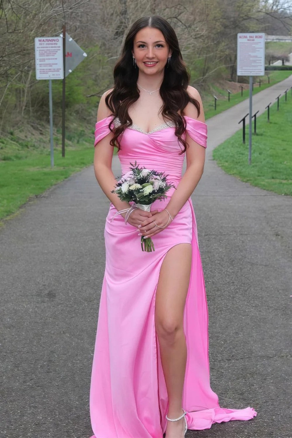 Sweety Mermaid Off the Shoulder Pink Long Prom Dress with Beading