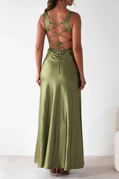 Elegant Sheath Square Neck Yellow Long Prom Dress with Criss Cross Back