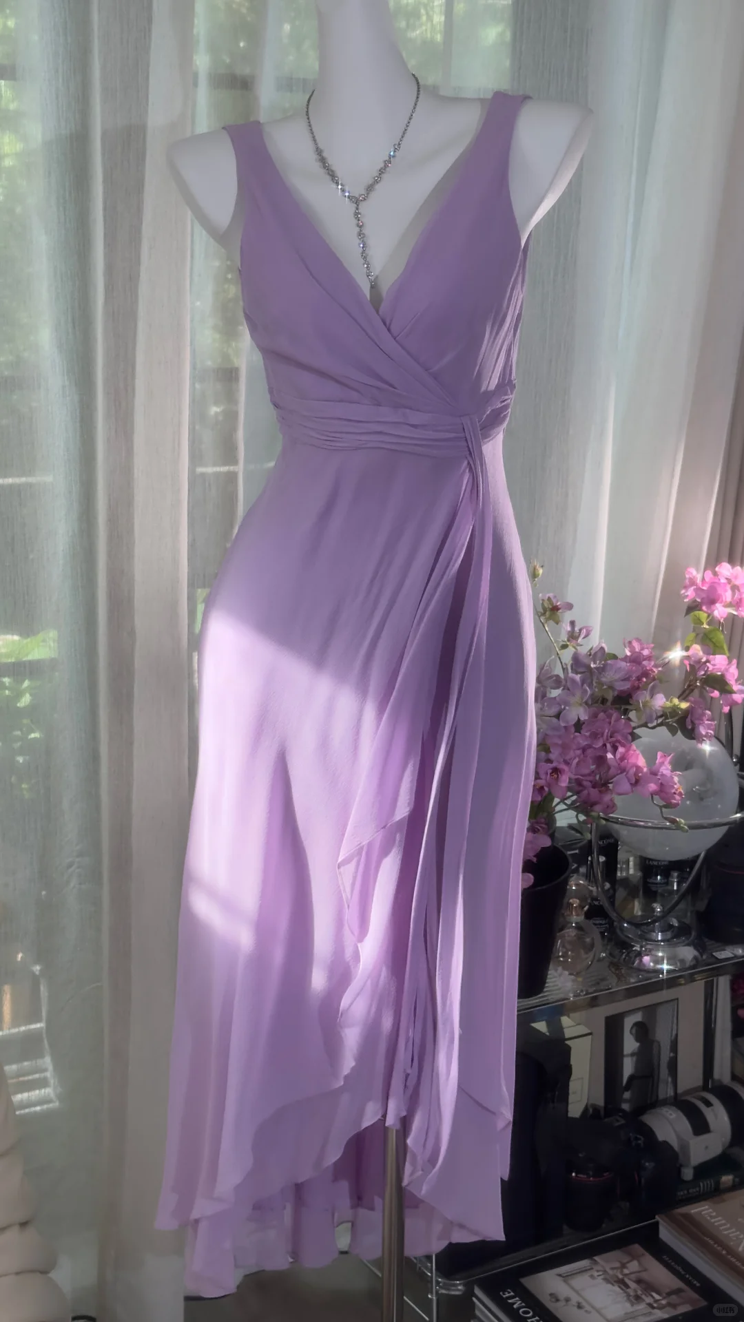 Classy V Neck Lilac Chiffon Long Prom Dress Party Dress