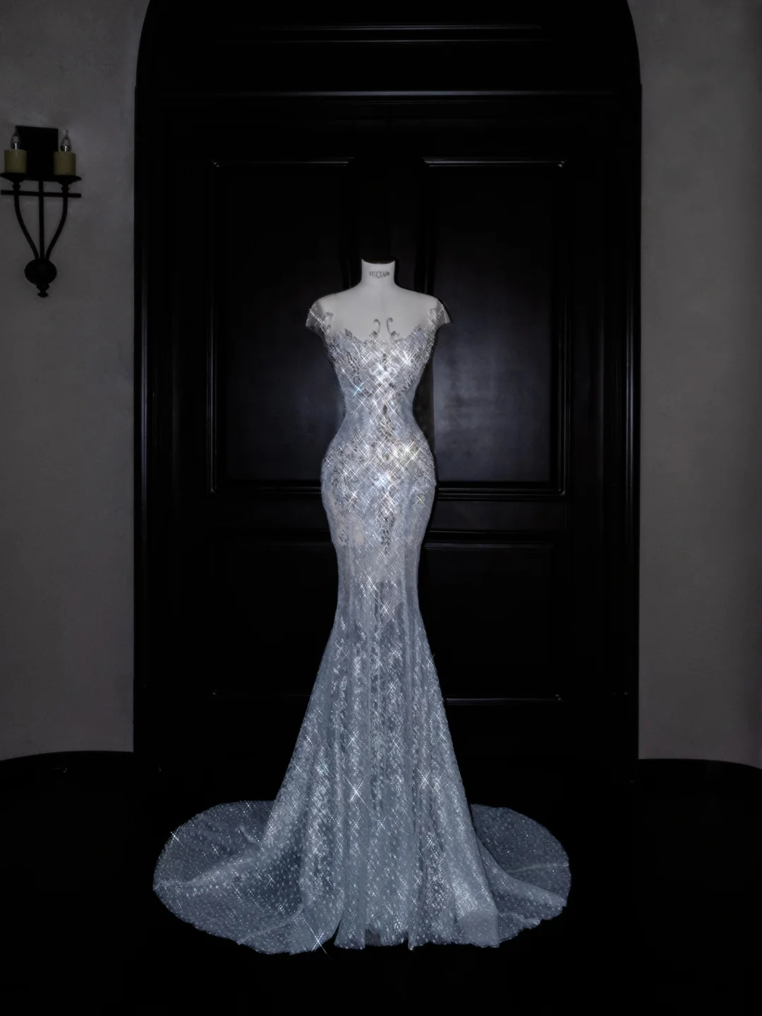 Beautiful Mermaid Sequin Beaded Evening Dress Blue Tulle Prom Dress Y8690 - View 6 | VelvetHem