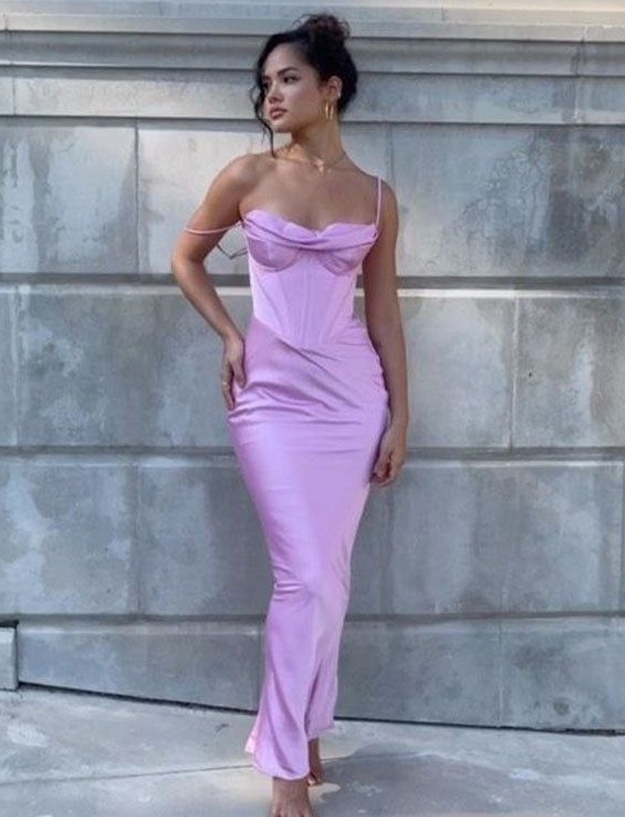 Simple Spaghetti Straps Prom Dress,Purple Sheath Evening Dress