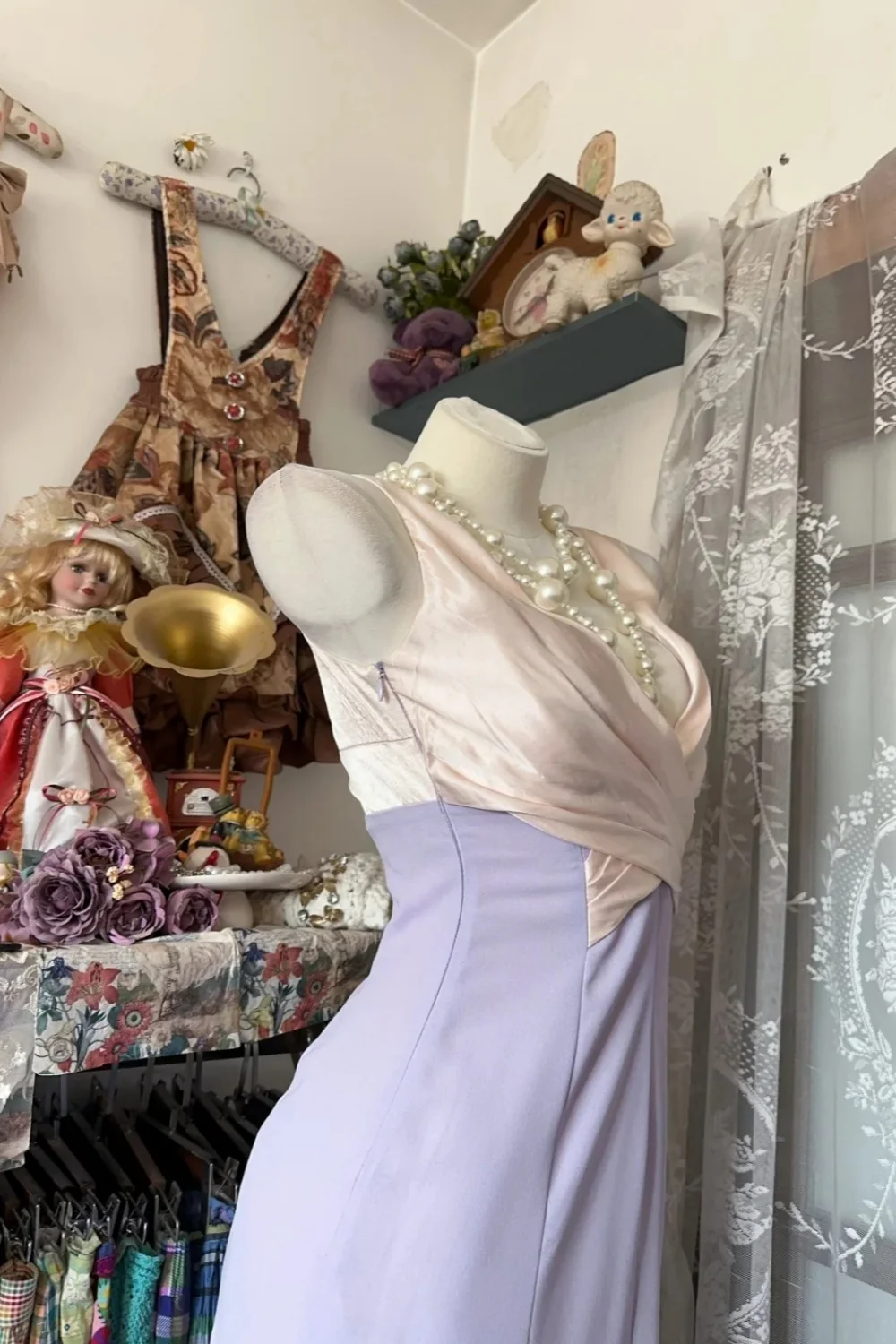 Retro V Neck Lilac Satin Mermaid Long Party Dress Prom Gown