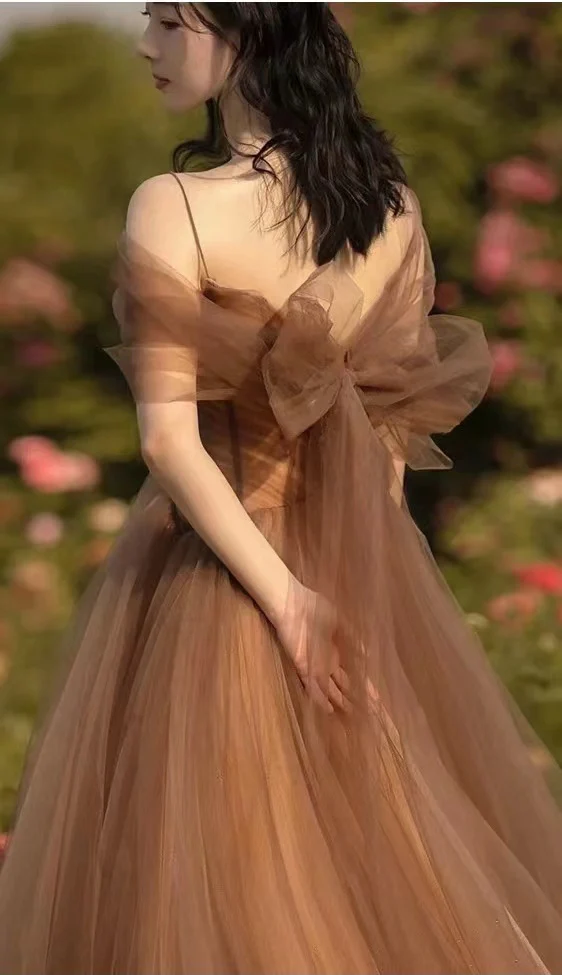Beautiful A-line Tulle Straps Long Formal Gown Tulle Party Dresses Evening Dresses Y4643 - View 4 | VelvetHem