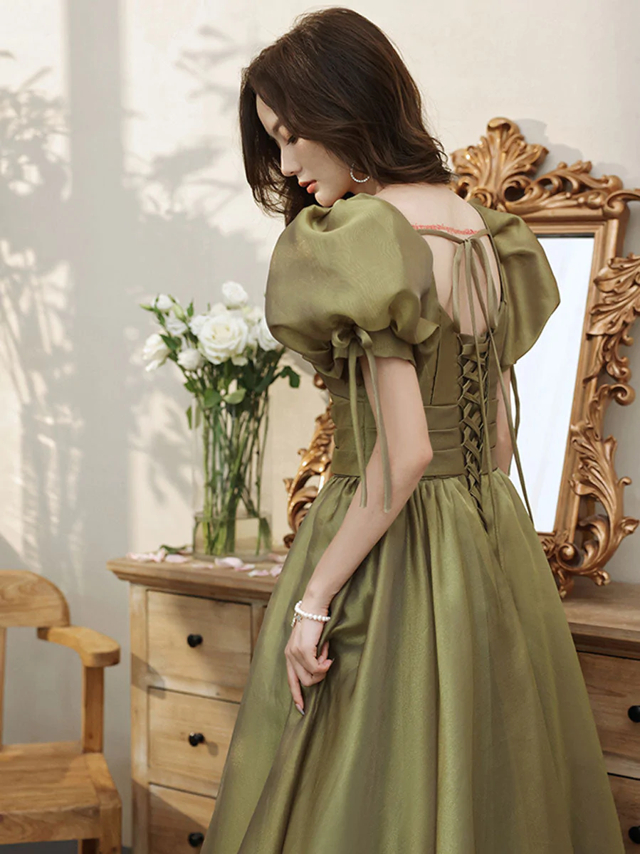 Simple Green V Neck Tulle Long Prom Dress, Green Evening Dresses Y1872 - View 2 | VelvetHem