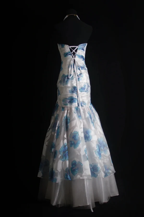 Elegant Sweetheart Neck Blue Tulle Print Floral Mermaid Long Prom Dresses Birthday Party Dress