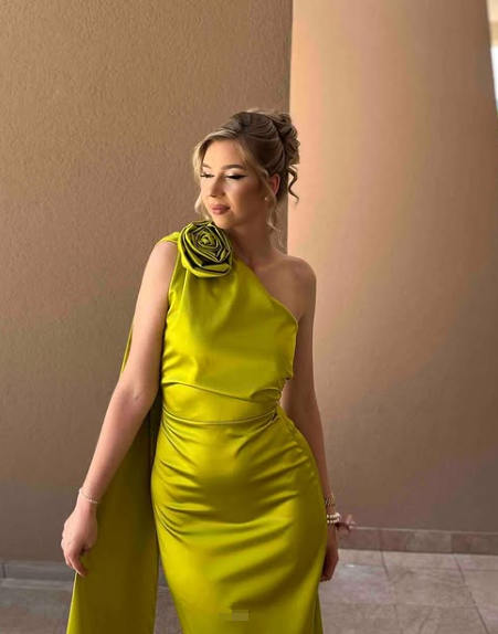 Sexy Sheath Long Party Prom Dress Olive Green One Shoulder Prom Evening Dress Y8009 - View 5 | VelvetHem