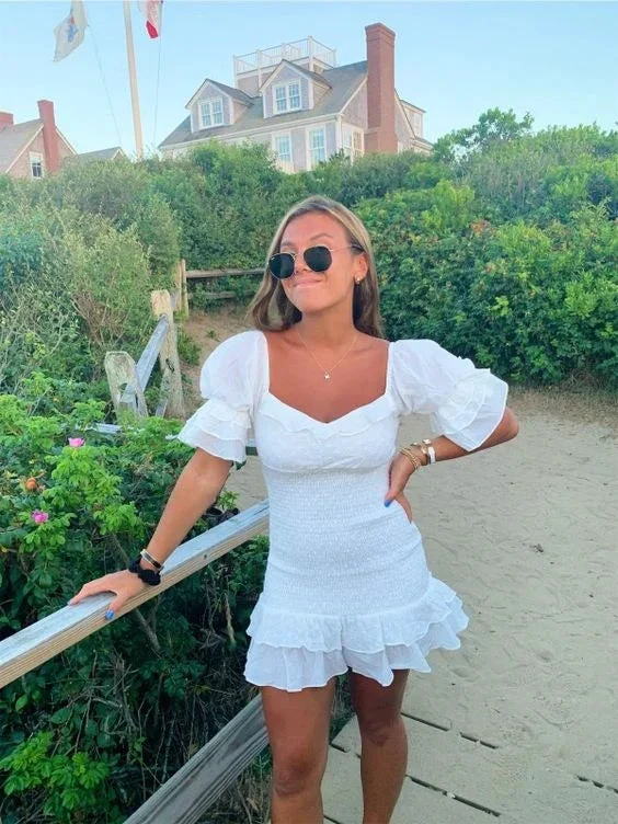 White Retro Homecoming Dress White Summer Dress Y2280 by simplepromdress