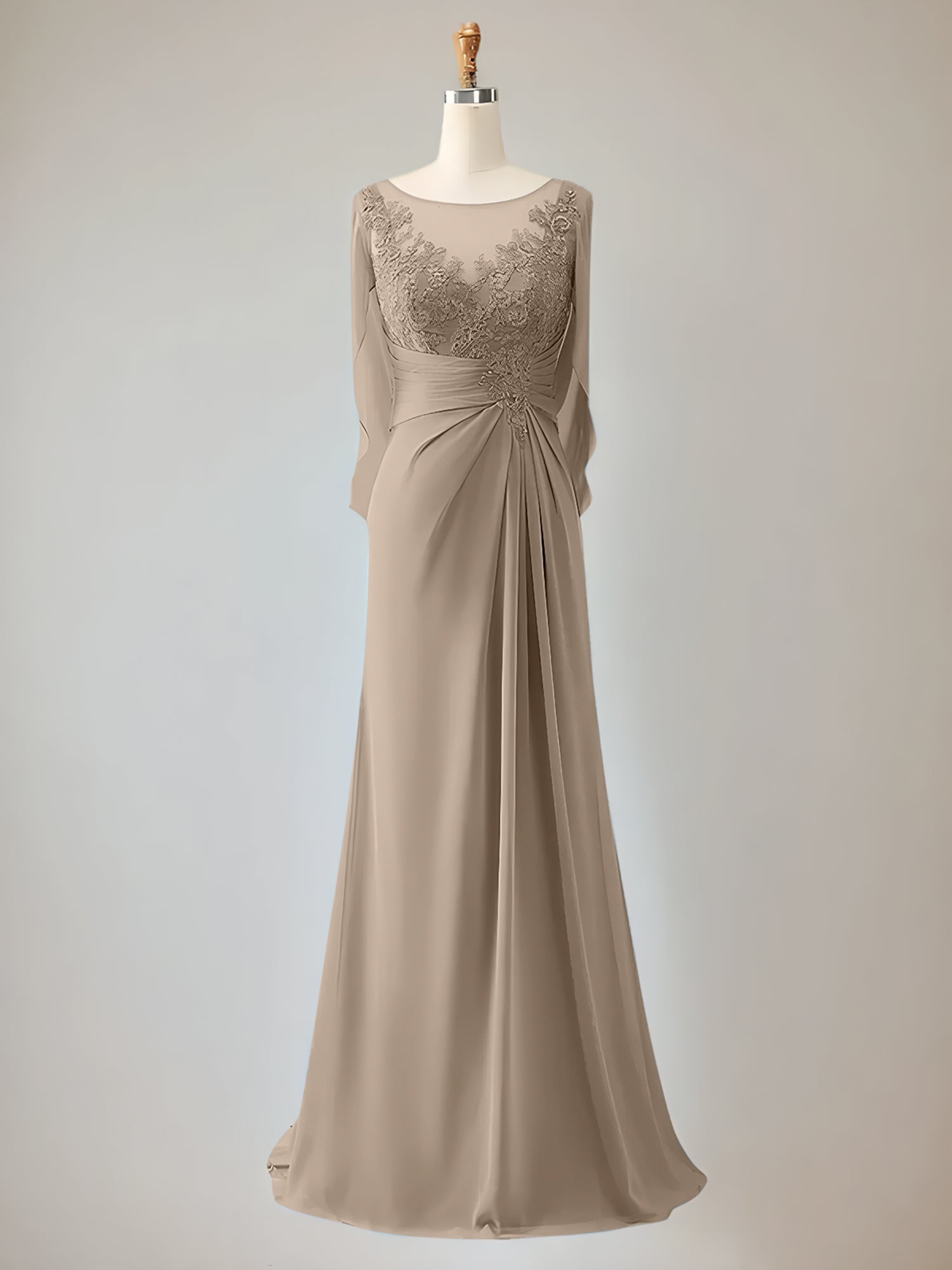 Trumpet/Mermaid Scoop Neck 1/2 Sleeve Chiffon Mother of the Bride Dress With Beadings