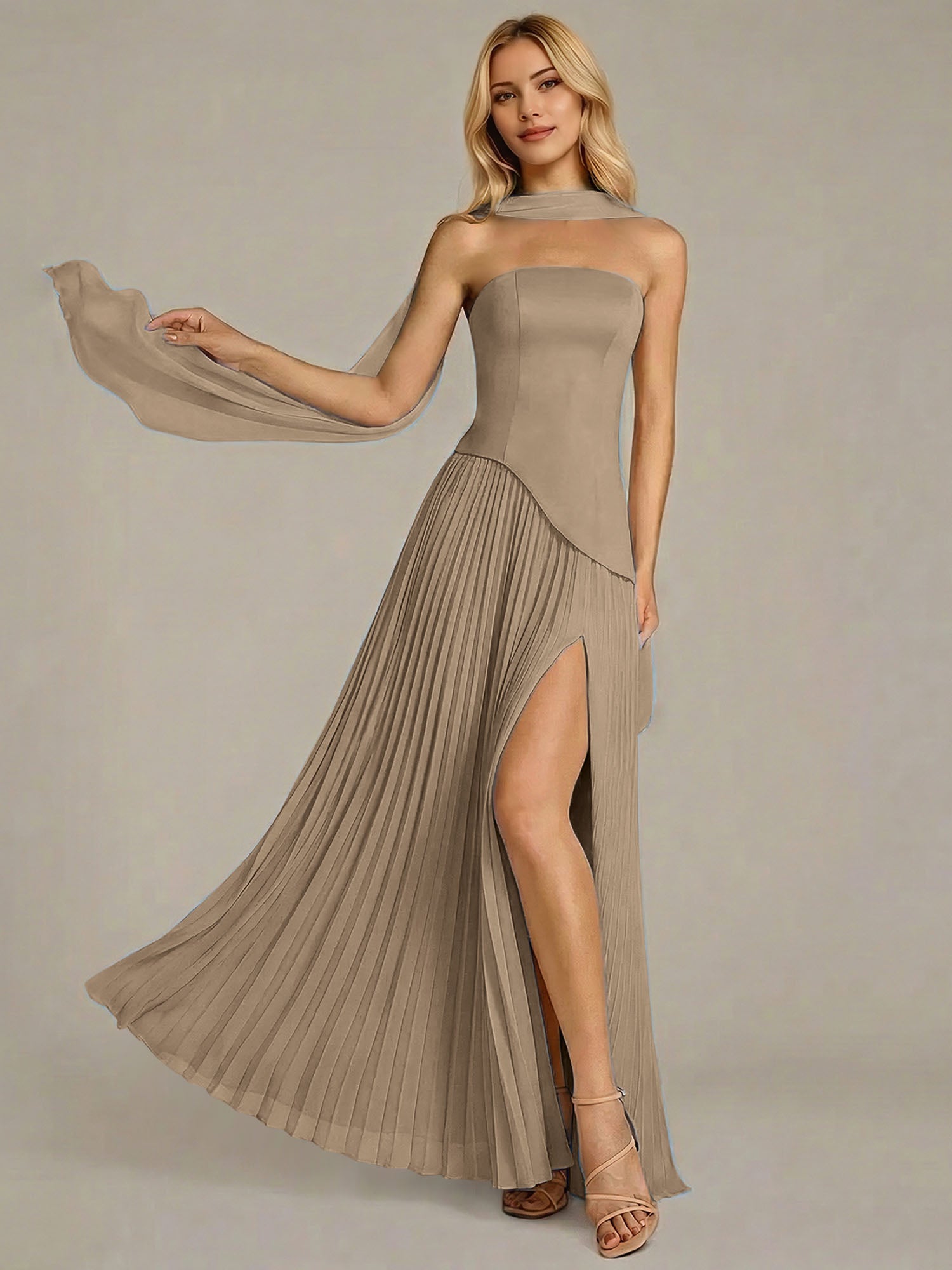 Navy A Line Satin Off The Shoulder Sleeveless Floor Length Dress