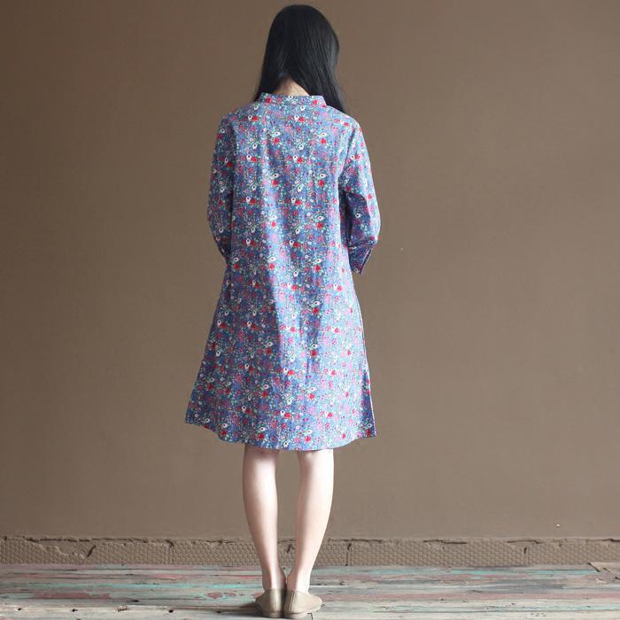 The elegant Chinese style retro floral cotton dresses bracelet sleeve