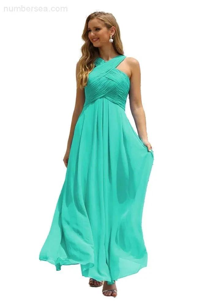 ZapDress Women Halter Chiffon Bridesmaid Dress A-line Long Formal Prom Gown (ZD17050)