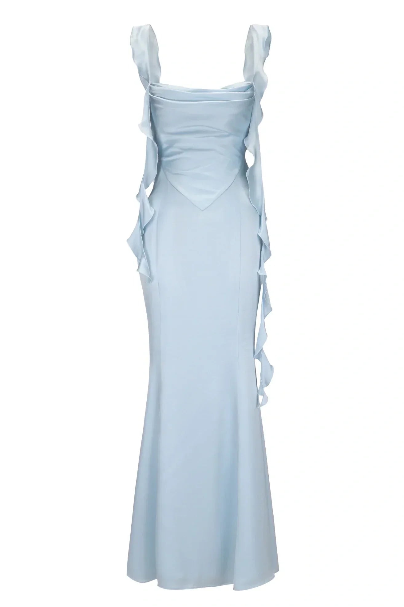 Trendy Mermaid Square Neck Light Blue Long Prom Dress with Ruffles