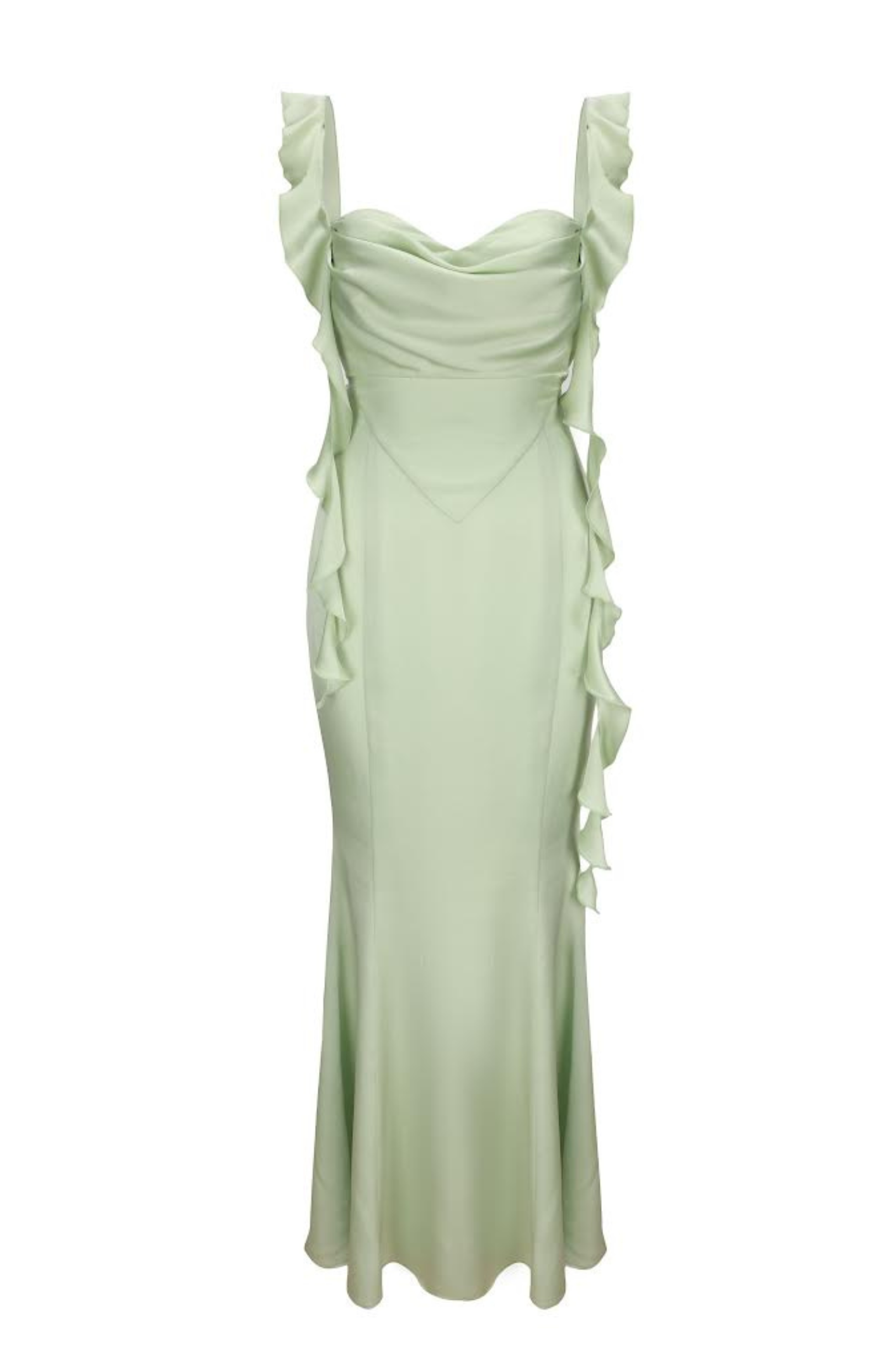 Trendy Mermaid Square Neck Light Blue Long Prom Dress with Ruffles