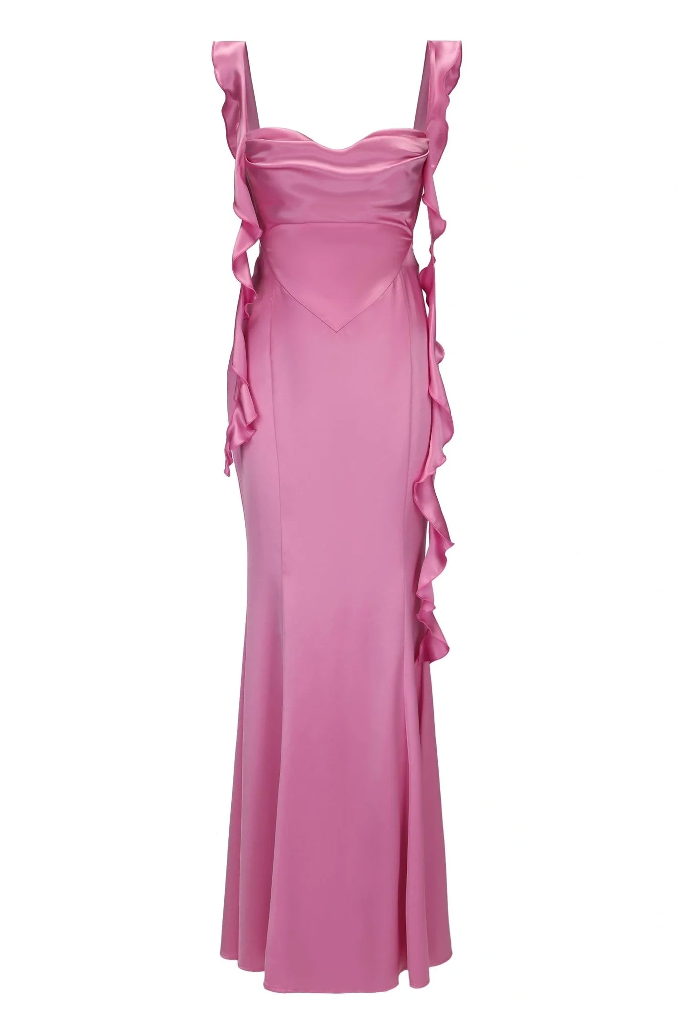 Lovely Mermaid Sweetheart Pink Long Prom Dress with Backless Ruffles