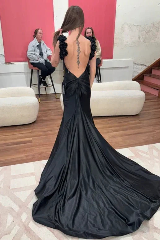 Trendy Mermaid Sweetheart Navy Blue Long Prom Dress with 3D Flowers