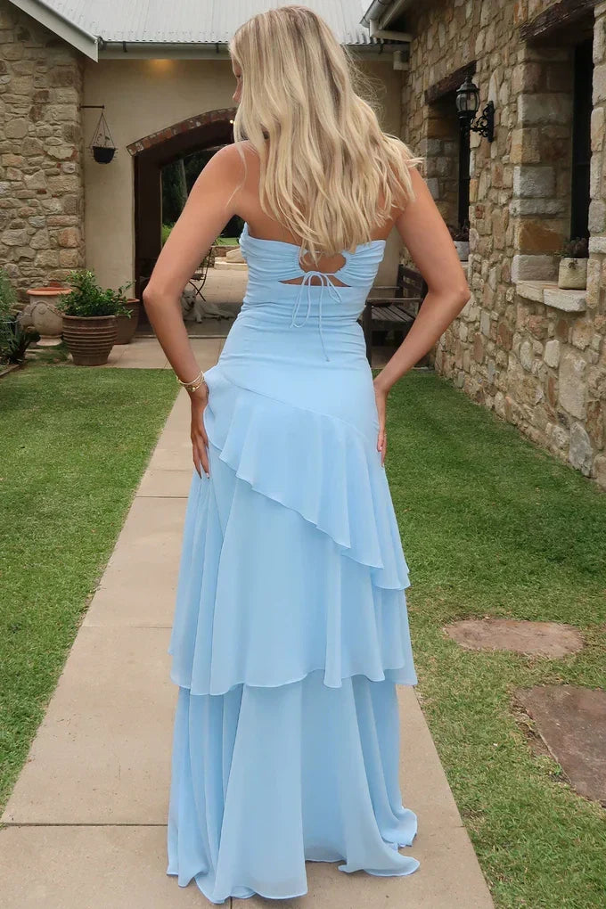 Trendy Mermaid Sweetheart Yellow  Long Prom Dress with Ruffles Keyholes