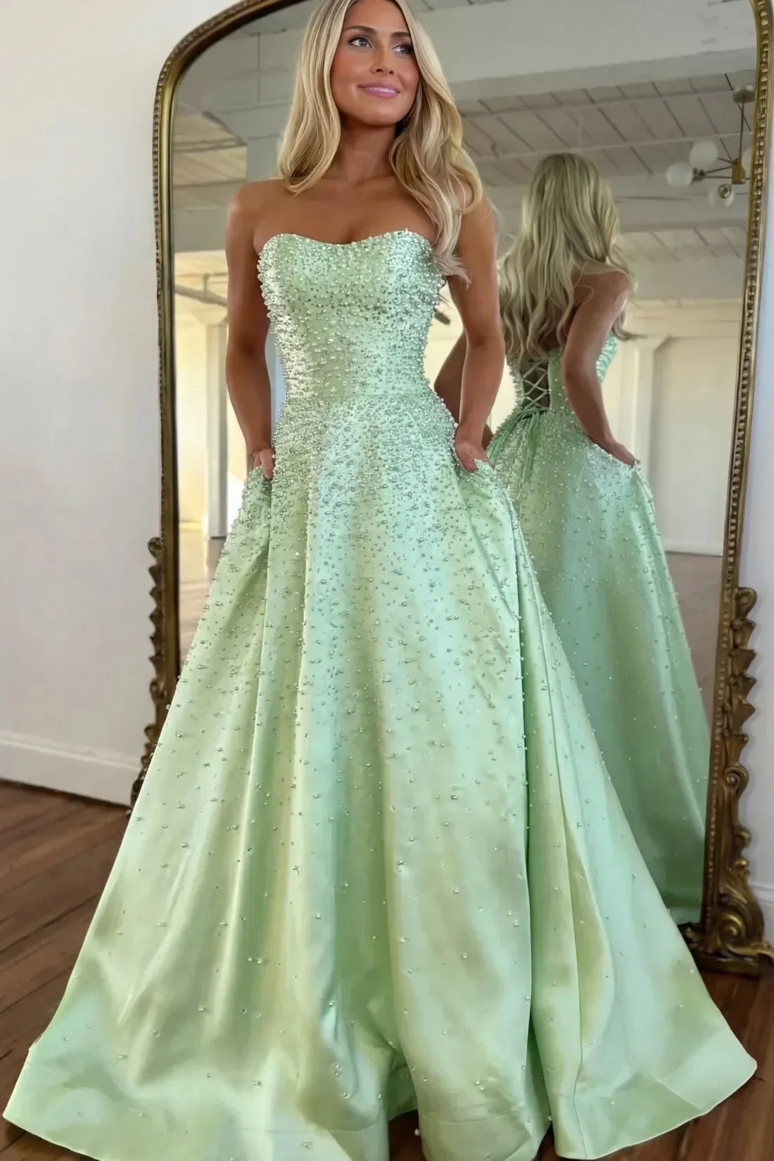 Luxurious A Line Sweetheart Yellow Long Prom Dress with Pearls Criss Cross Back