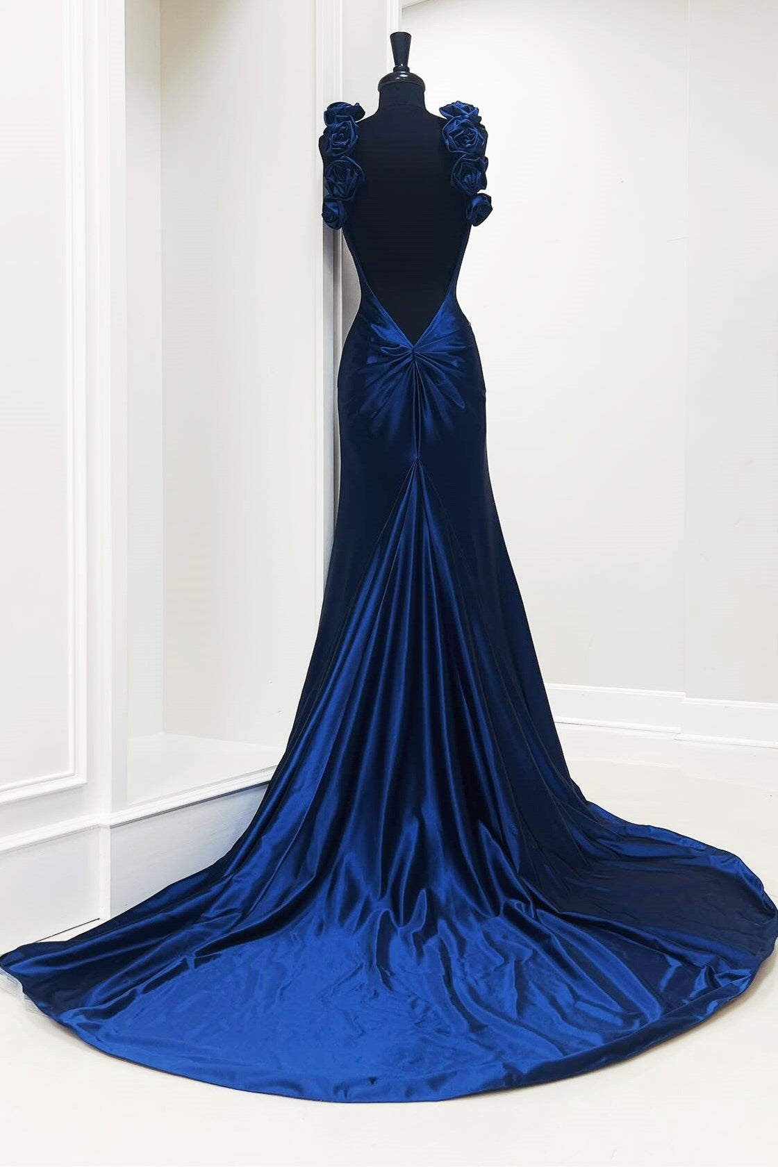 Trendy Mermaid Sweetheart Navy Blue Long Prom Dress with 3D Flowers