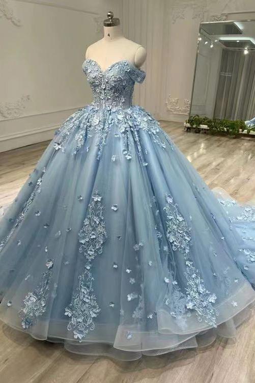 Tulle Sleeveless Off the Shoulder Long Evening Formal Dress With Appliques