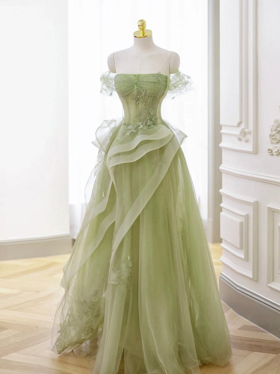 Tulle Lace Long Prom Dress with Corset Formal Party Dress