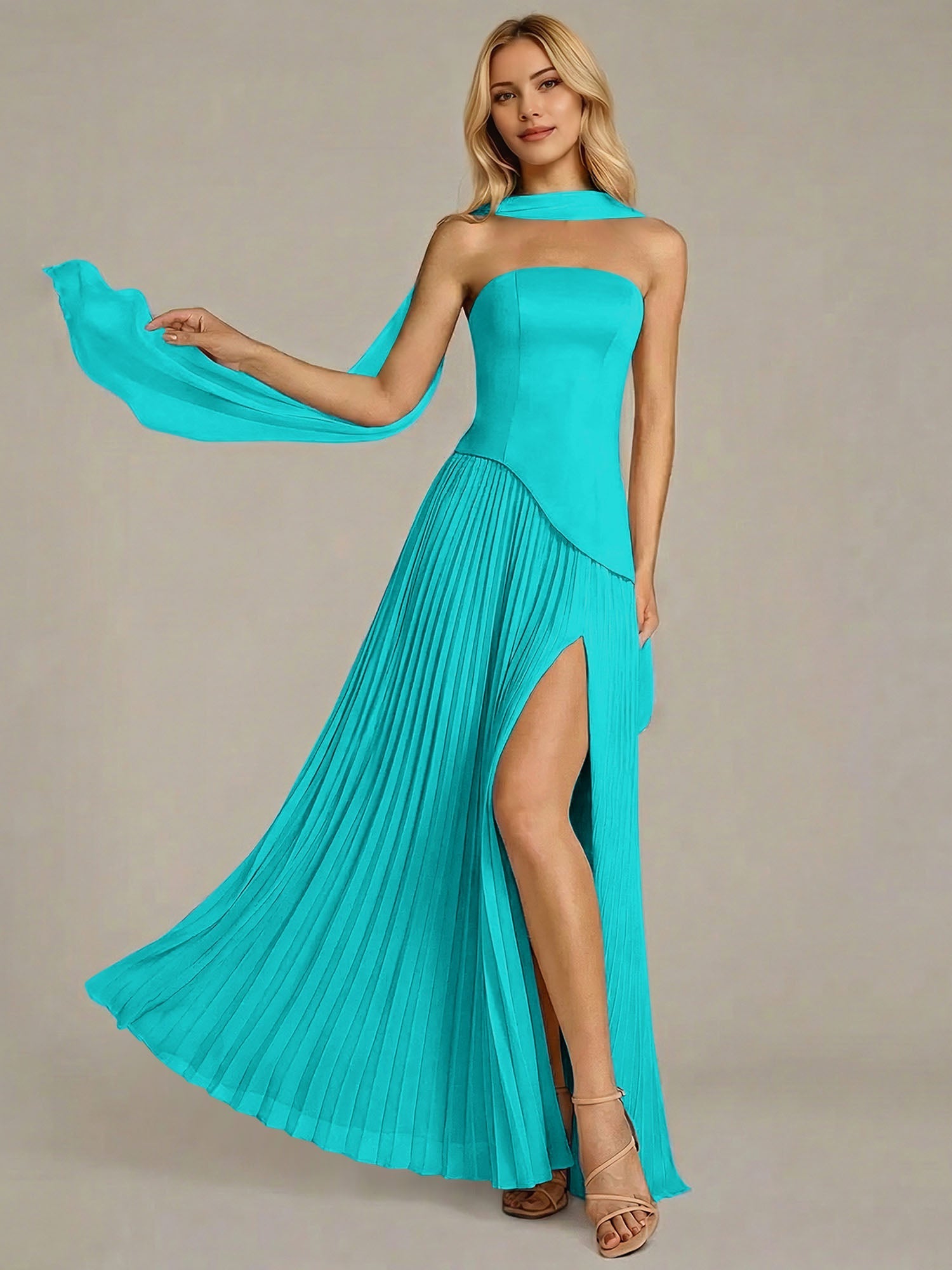 Navy A Line Satin Off The Shoulder Sleeveless Floor Length Dress