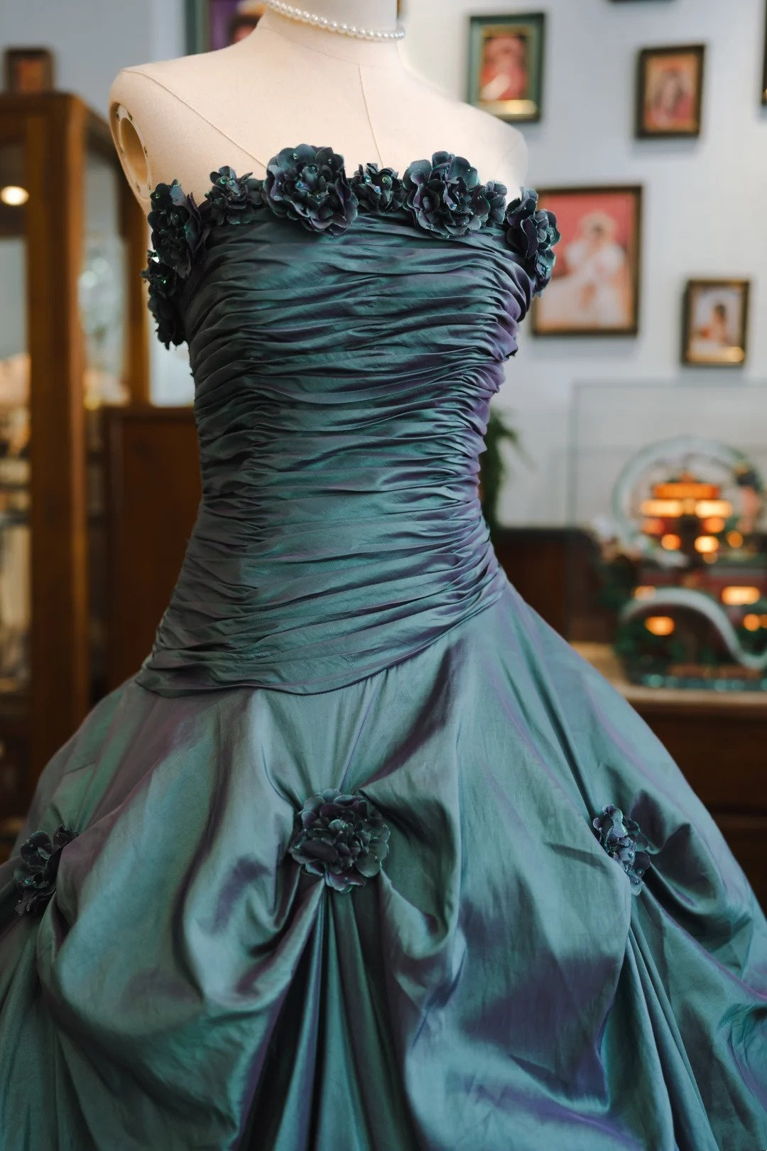 Turquoise A-Line Taffeta Prom Dress With 3d Flowers Sweet 16 Birthday Gown