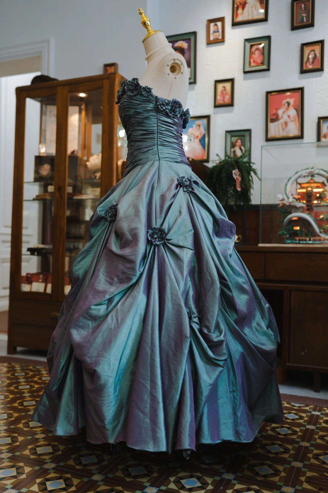 Turquoise A-Line Taffeta Prom Dress With 3d Flowers Sweet 16 Birthday Gown
