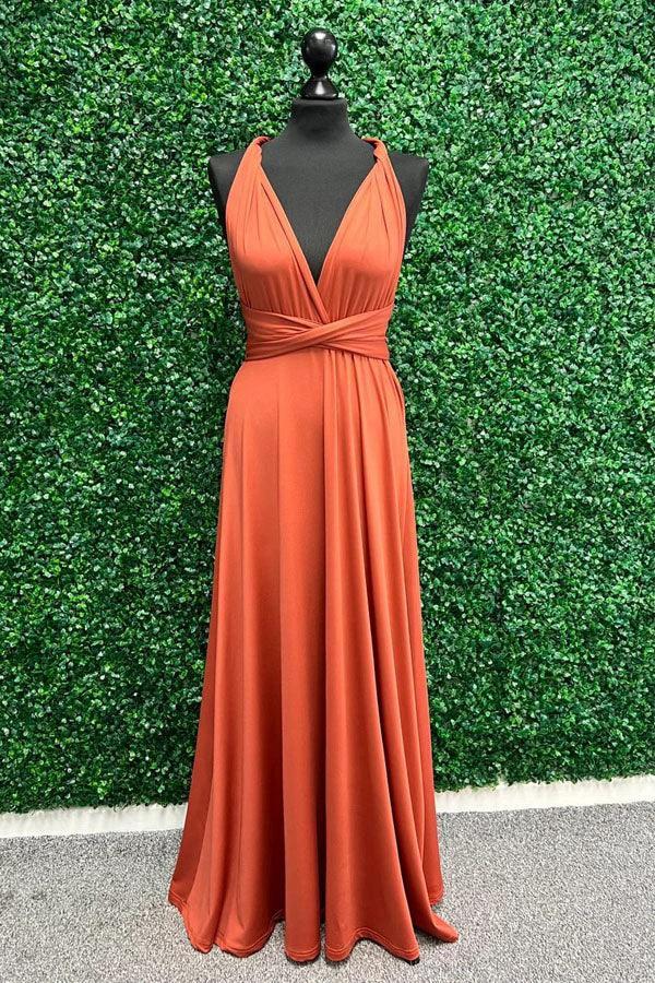 Twist Wrap Orange Bridesmaid Dress Long Bridesmaid Dress BD135 by pgmdress