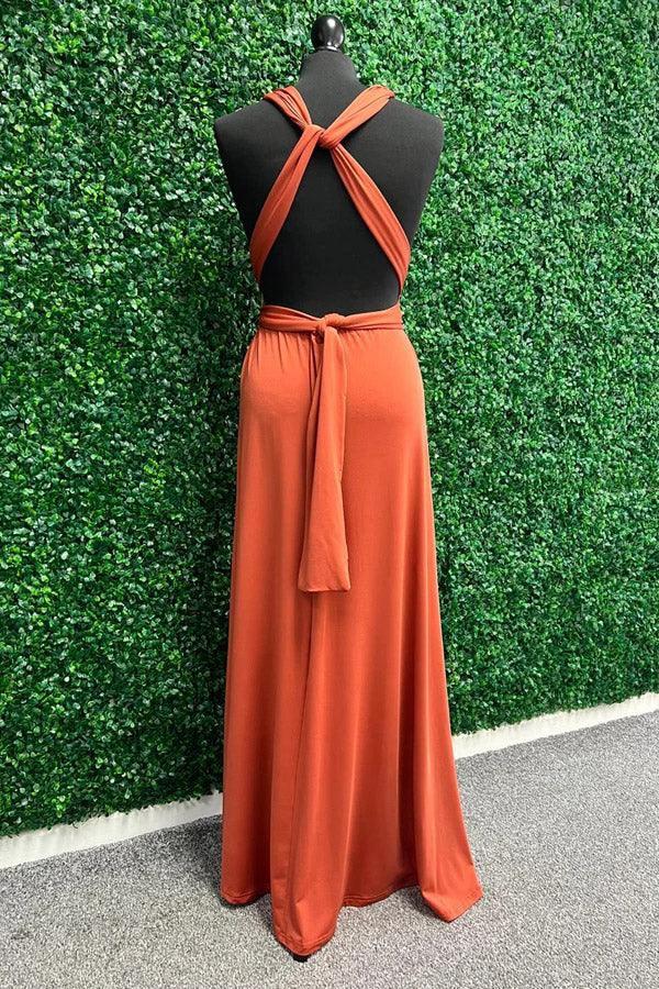 Twist Wrap Orange Bridesmaid Dress Long Bridesmaid Dress (ZD12845)