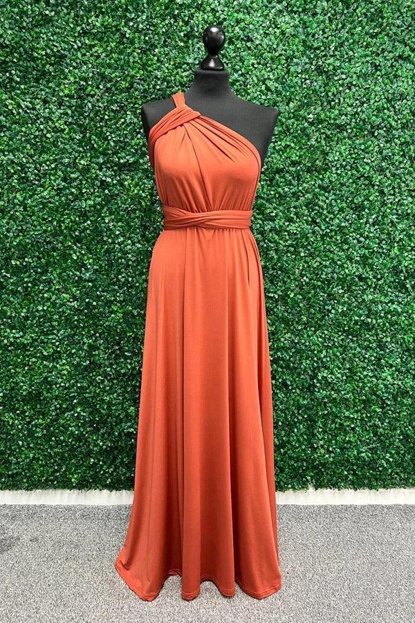 Twist Wrap Orange Bridesmaid Dress Long Bridesmaid Dress (ZD12845)