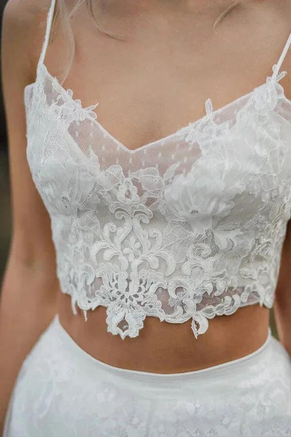 Two Pieces Lace Appliques Spaghetti Straps Wedding Dresses Bridal Gown (ZD16185)