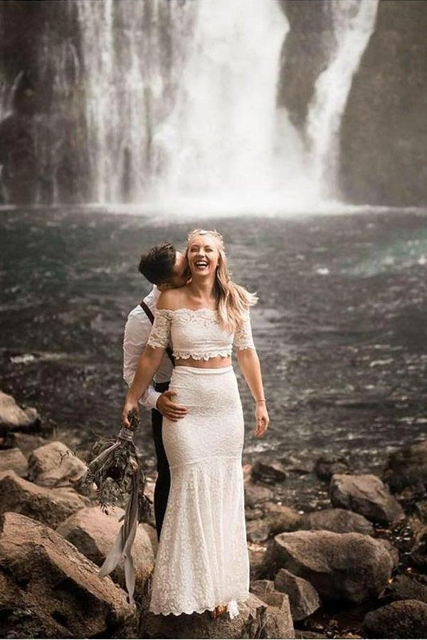 Two Pieces Lace Wedding Dresses Mermaid/Trumpet Bridal Gowns (ZD16239)