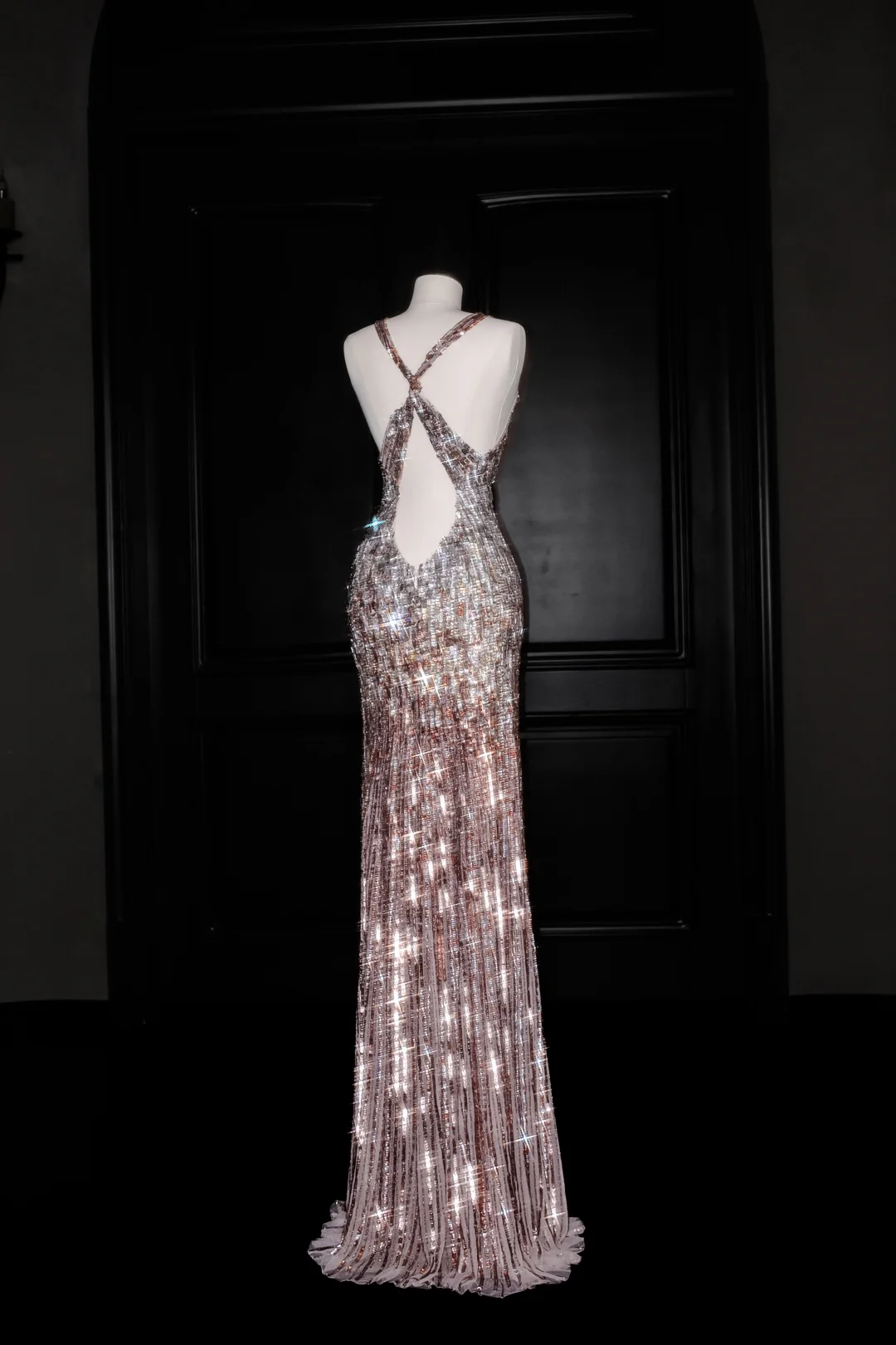 Luxury Deep V Sequin Backless Long Evening Dress Formal Prom Dress Y8683 - View 4 | VelvetHem