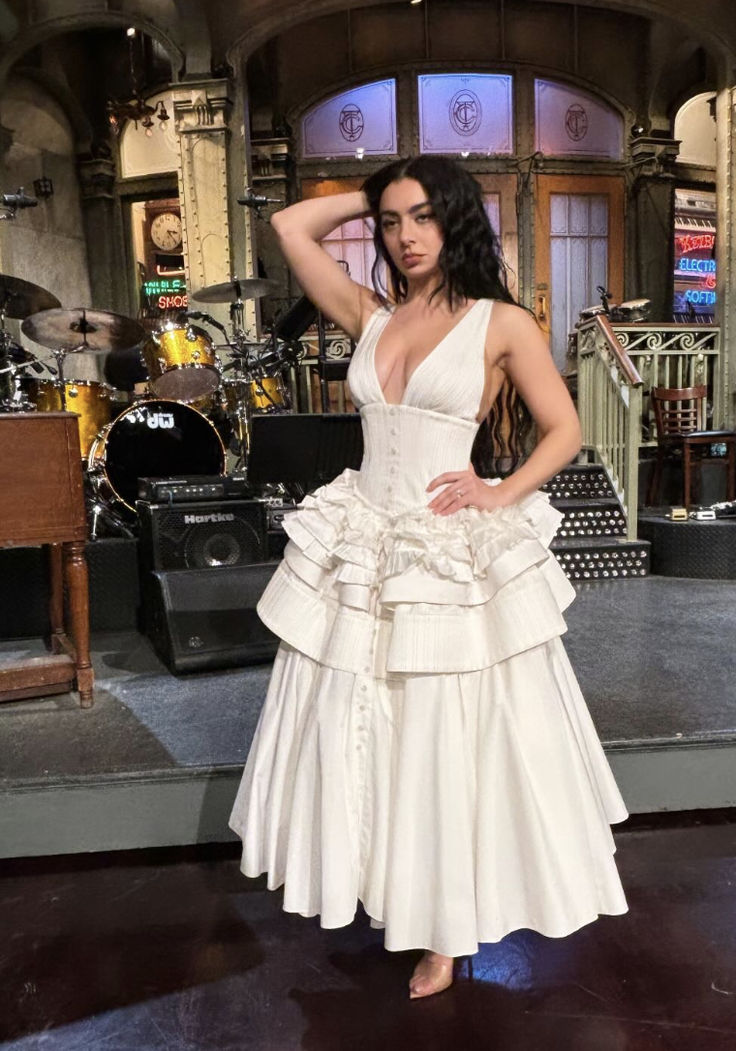 Sexy White Deep V Neck Satin A Line Layered Party Evening Dress