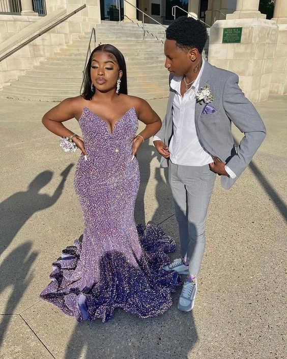 Purple Sequin Mermaid Long Prom Dress Evening Dress