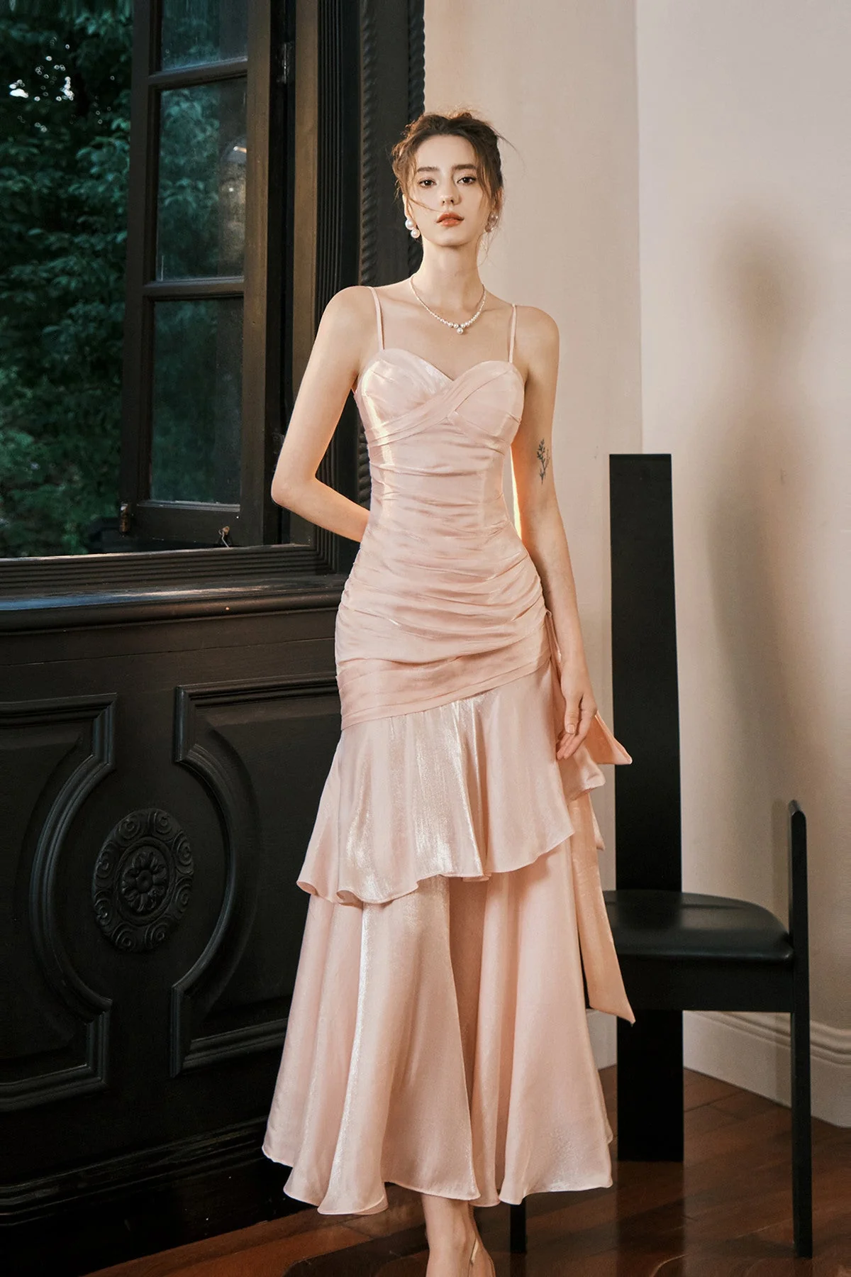 Sweet Pink Sweetheart Straps Mermaid Evening Dress Satin Long Prom Dress Y8092 - View 2 | VelvetHem