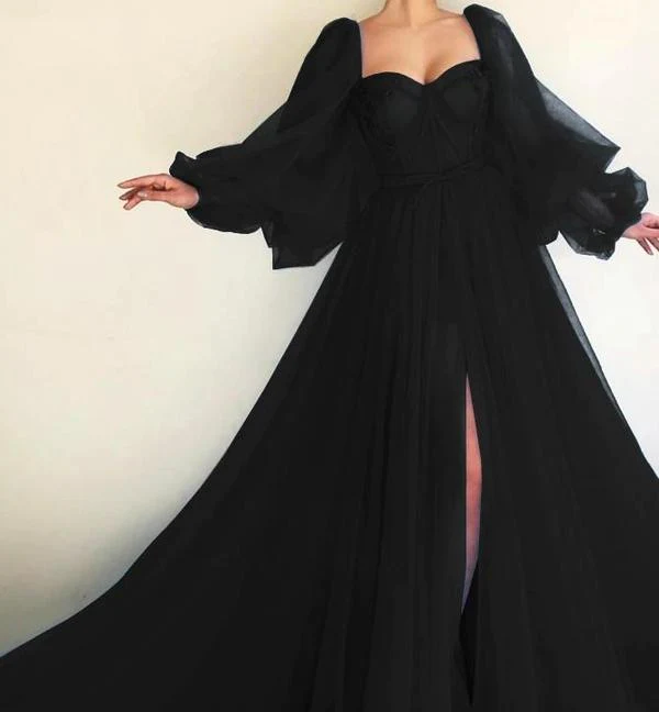 Black Prom Dress,Long Sleeves Formal Dress,Black Prom Dress