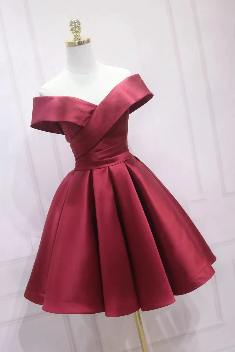 Off the shoulder burgundy homecoming dress s02 (ZD12595)