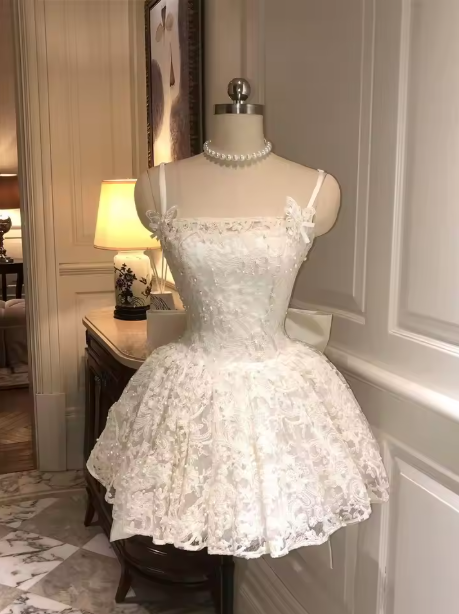 Elegant Ivory Lace Mini Homecoming Dress Princess Prom Dress