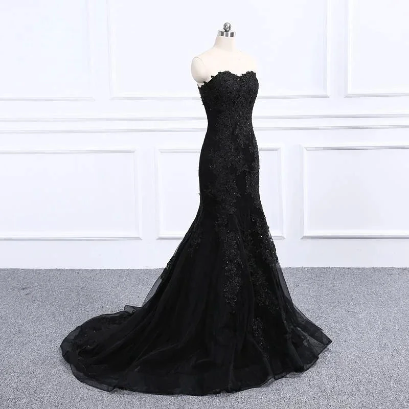 Sweetheart Neckline Black Mermaid Wedding Dress (ZD13615)
