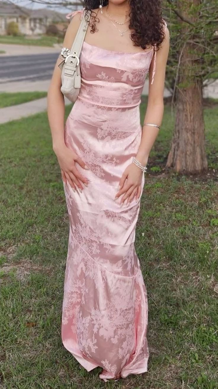 Pretty Pink Spaghetti Straps Satin Print Floral Mermaid Evening Dresses Long Party Gown