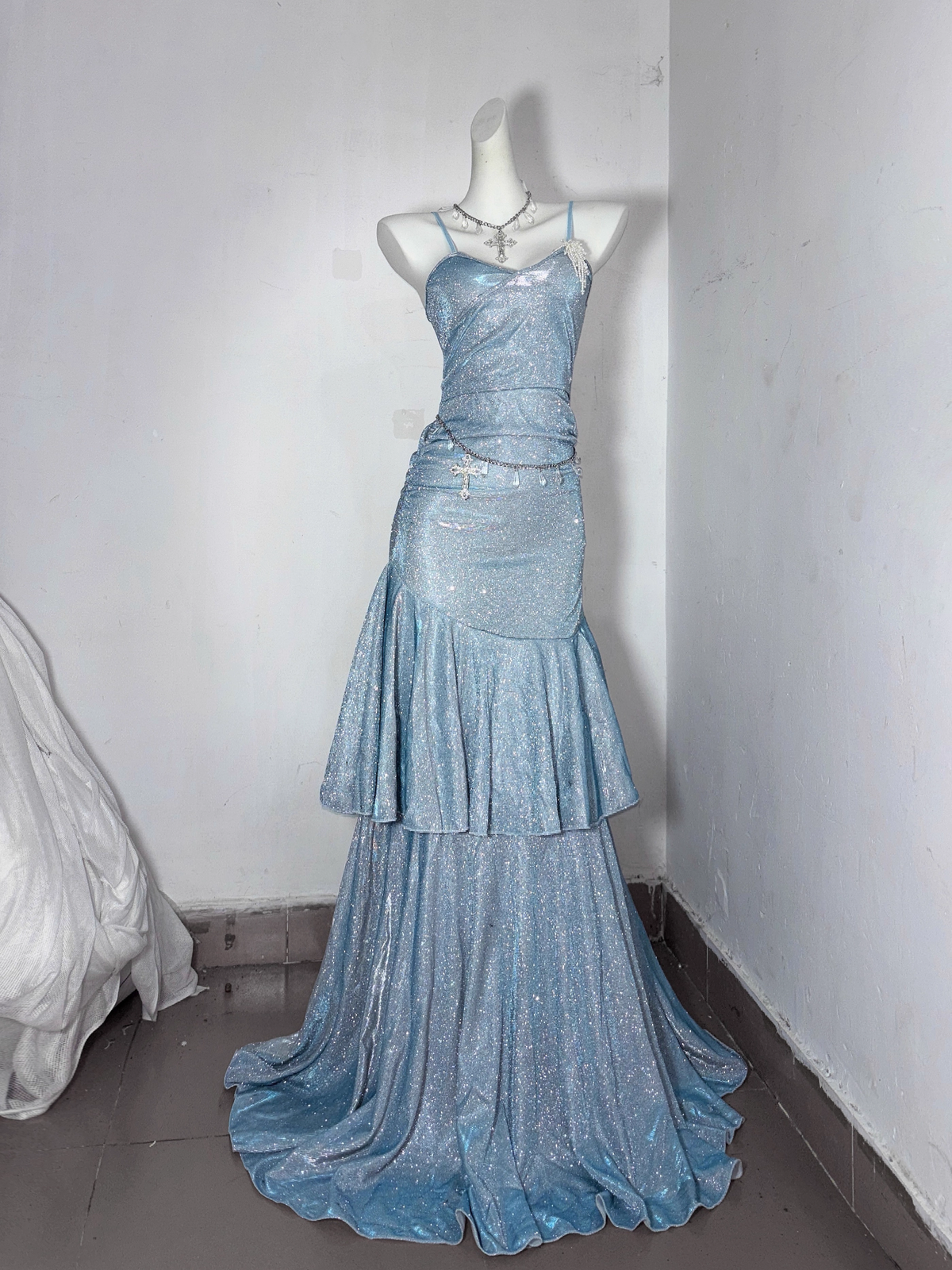 Classy Blue Spaghetti Straps Ruffles Homecoming Dress Short Birthday Dress - View 7 | FashionDia