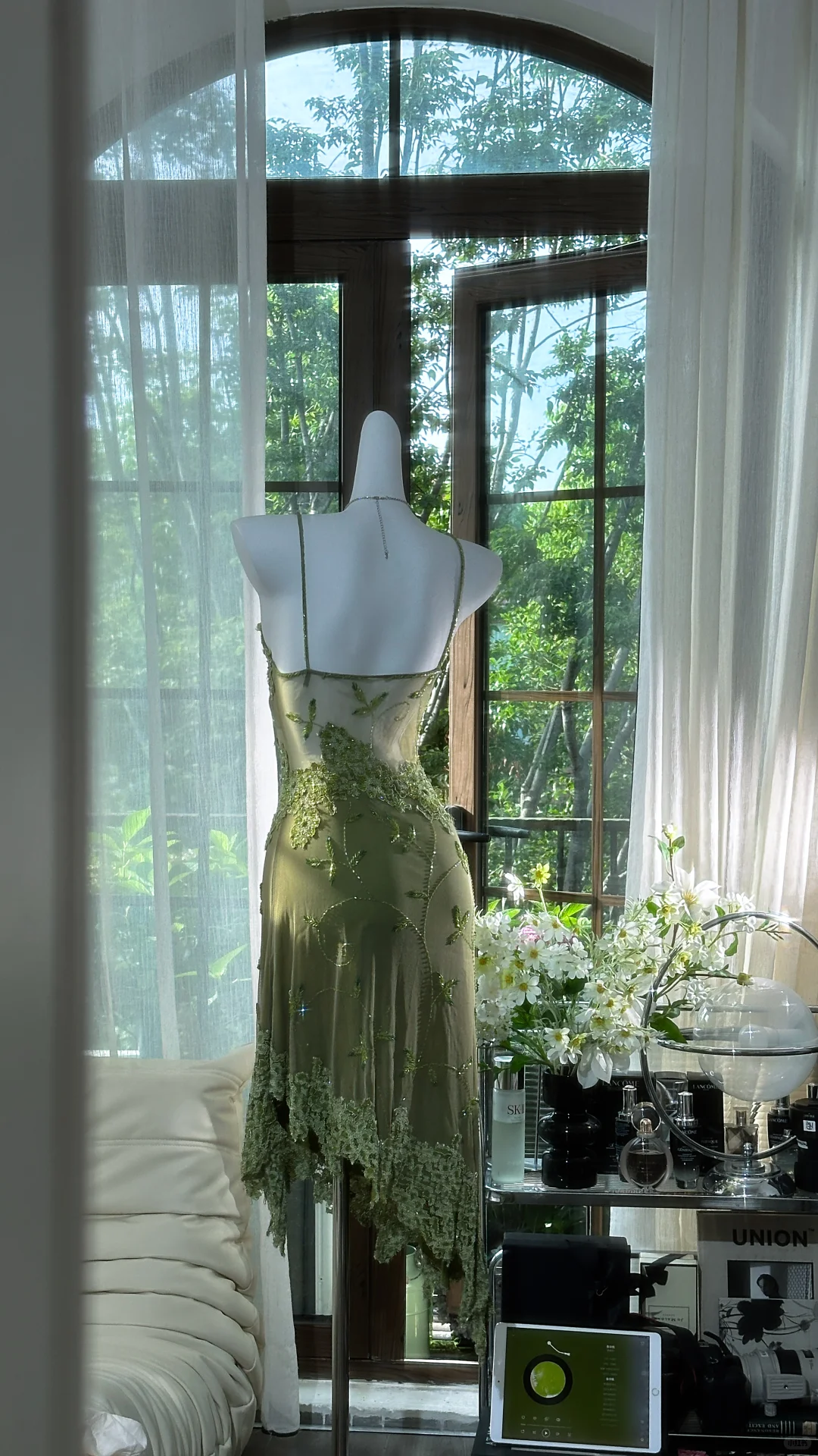 Vintage Spaghetti Straps Green Lace Appliques Beaded Short Graduation Homecoming Dress Birthday Outfits S723