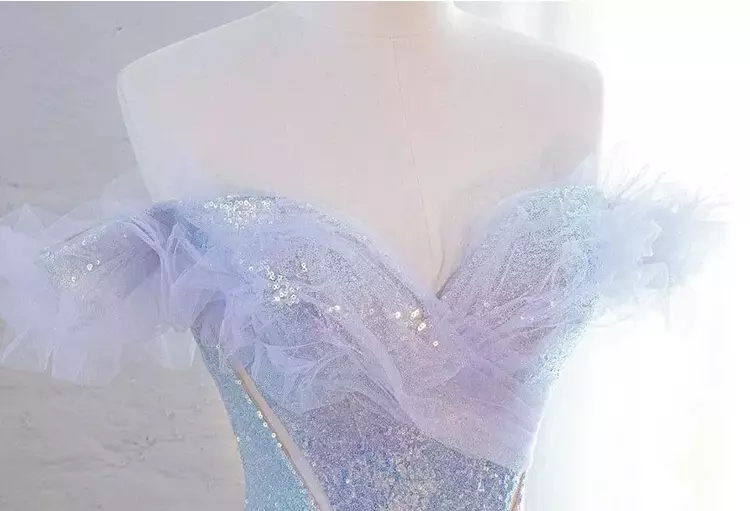 Purple Off Shoulder Sequin Tulle Long Prom Dress Purple Formal Evening Dresses Y4659 - View 6 | VelvetHem