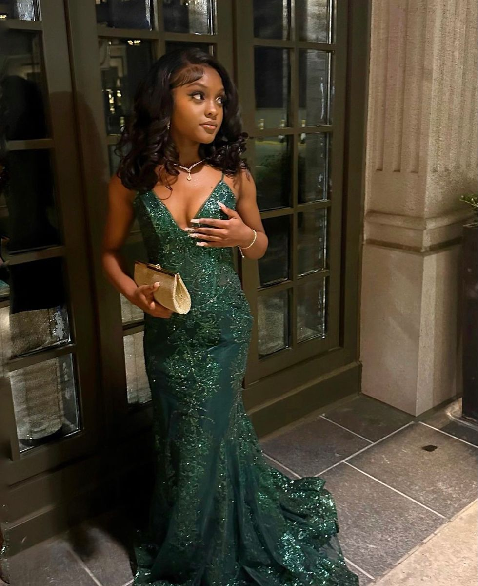 Classy Green Mermaid Evening Dress Shiny Green Evening Gown Y4721 - View 2 | VelvetHem