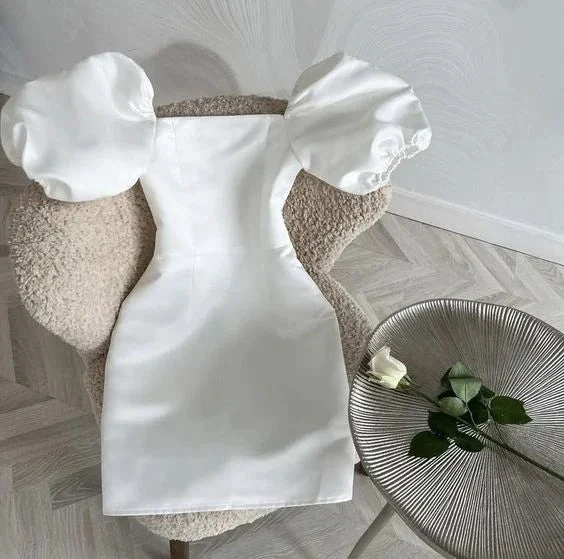 Vintage White Square Neckline Homecoming Dress Birthday Outfit Dress (ZD12686)