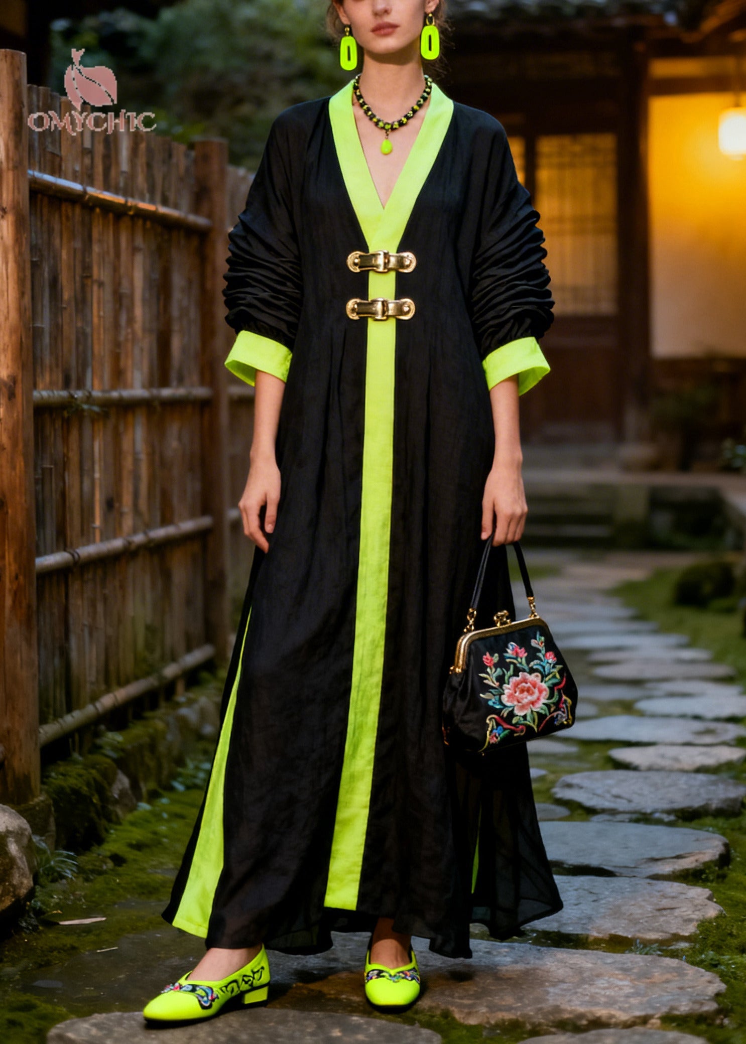 Unique Black Oversized Patchwork Cotton Maxi Dress Summer